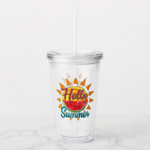 Vaso Acrílico Saludo sandía acuática y sol vibrante