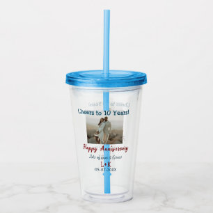 Vaso Acrílico Saludos a los 10 años feliz aniversario agregar da