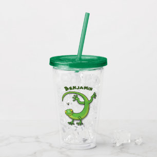 Vaso Acrílico Saludos felices de gecko verde lindo con personali