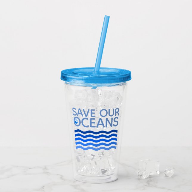 Vaso Acrílico Salvar nuestros océanos ondas de tierra estilizada (Reverso (hielo))