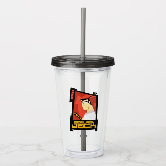 Vaso Acrílico Samurai Jack sonriendo gráfico de marco futurista (Anverso)