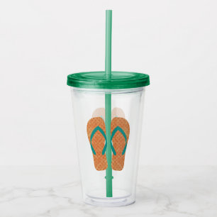 Vaso Acrílico Sandalias de playa verdes y Naranjas Flip Flops