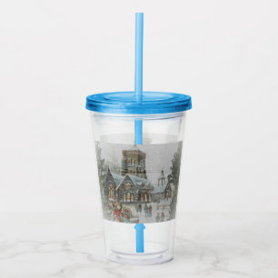 Vaso Acrílico Santa antiguo con niños frente a una iglesia