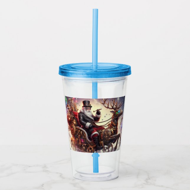 Vaso Acrílico Santa/Reno steampunk Navidad/invierno (Anverso)