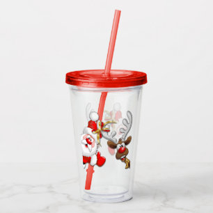 Vaso Acrílico Santa y los renos Feliz Personalizado