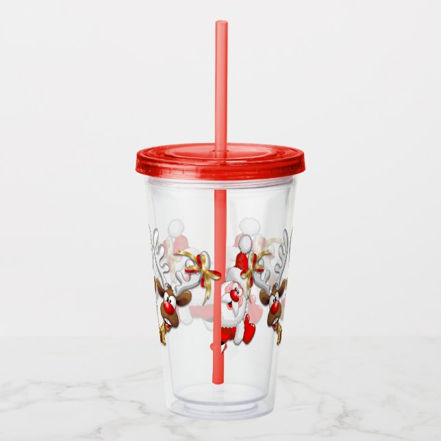 Vaso Acrílico Santa y los renos Feliz Personalizado (Derecha)