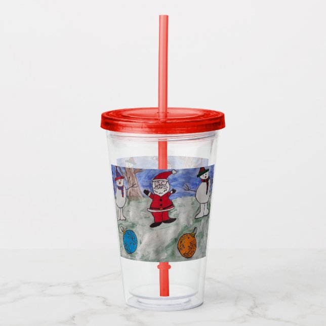 Vaso Acrílico Santa y Snowmen (Anverso)