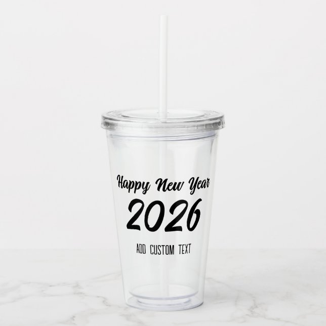 Vaso Acrílico Script Personalizado Moderno Feliz Año Nuevo 2026 (Anverso)