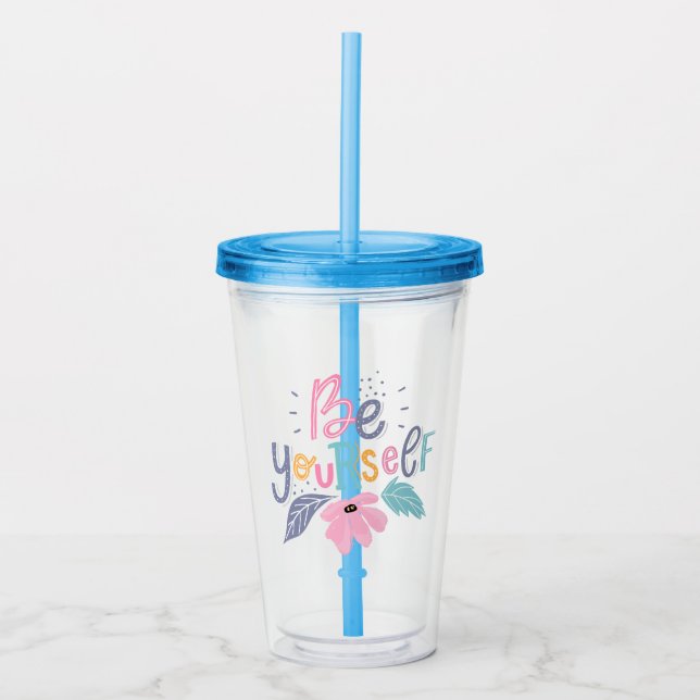 Vaso Acrílico Sé tú mismo | Flores Pastel (Anverso)