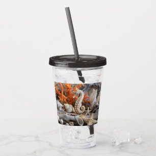 Vaso Acrílico Seahorse Seashells Starfish Pearls Beach