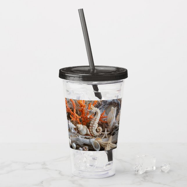 Vaso Acrílico Seahorse Seashells Starfish Pearls Beach (Anverso (hielo))