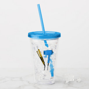 Vaso Acrílico Secador de pelo y ilustracion de alisador de pelo