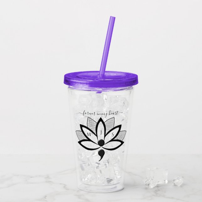 Vaso Acrílico Semicolón de la flor de conciencia sobre el suicid (Reverso (hielo))