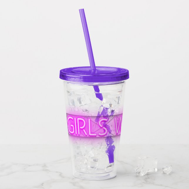 Vaso Acrílico Señal LED neón de FIN DE SEMANA DE CHICAS  (Anverso (hielo))
