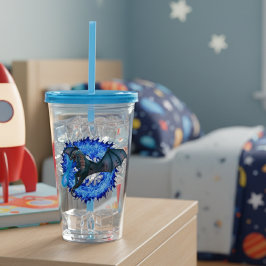 Vaso Acrílico Serpiente Dragón Respirando Fuego Llama Azul