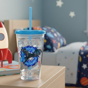 Vaso Acrílico Serpiente Dragón Respirando Fuego Llama Azul