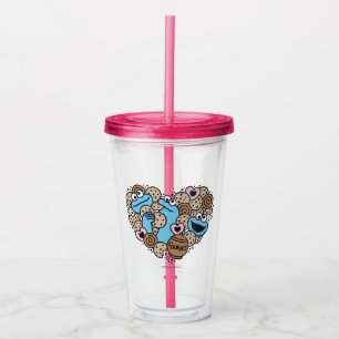Vaso Acrílico Sésamo Cookie Monster Doodle Heart