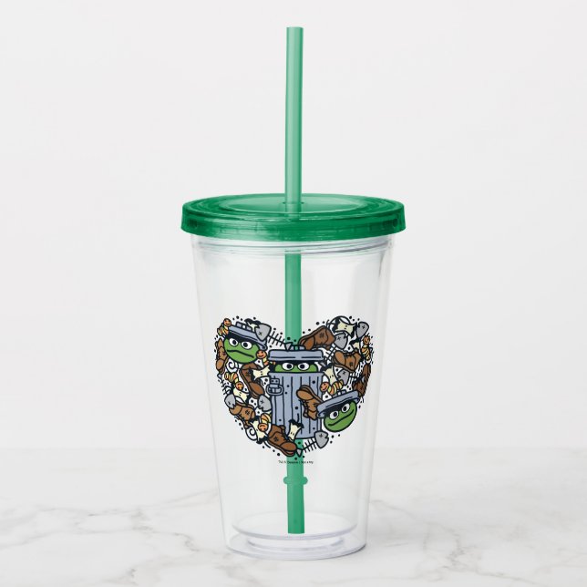 Vaso Acrílico Sésamo | Oscar el Corazón de Doodle de Grouch (Anverso)