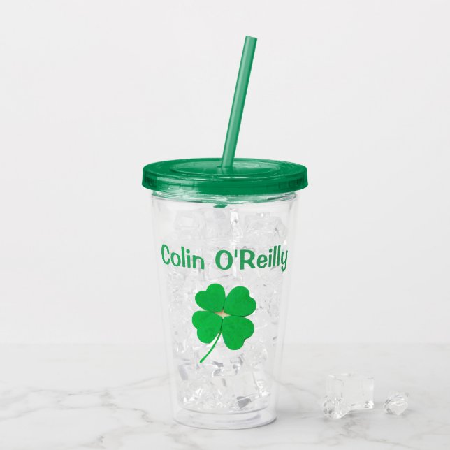 Vaso Acrílico Shamrock Green St Patricks Day (Nombre) 4Colin (Reverso (hielo))