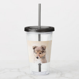Vaso Acrílico Shetland Sheepdog Puppy Pintura Original Perro Art