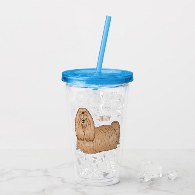 Vaso Acrílico Shih tzu personalizado de pelo largo ilustracion (Reverso (hielo))
