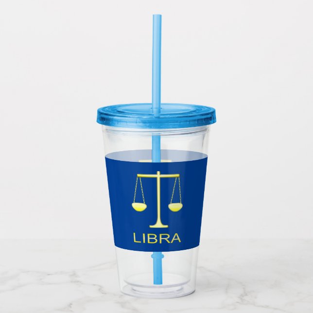 Vaso Acrílico Signo de estrella de balanzas de oro de Libra (Anverso)