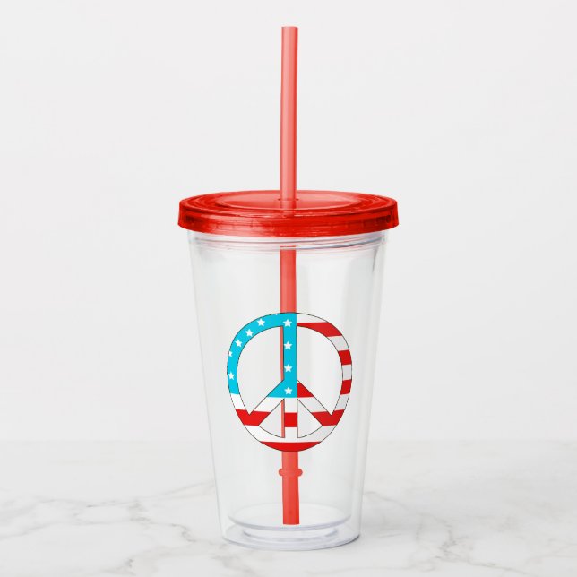 Vaso Acrílico Signo de paz de bandera estadounidense (Anverso)
