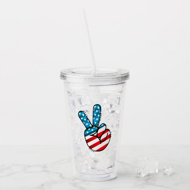 Vaso Acrílico Signo de paz de bandera estadounidense (Anverso (hielo))