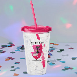 Vaso Acrílico Silla rosa estilo de los años 50 con dos gatos bri