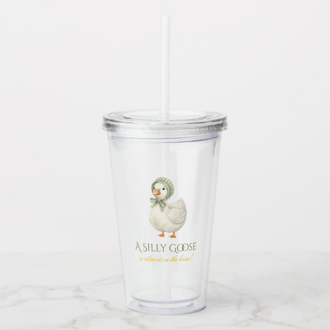 Vaso Acrílico Silly Goose Daisy Sage Green Neutral Baby Shower (Anverso)