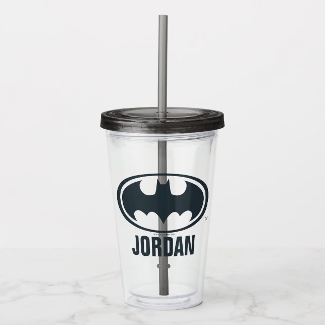 Vaso Acrílico Símbolo de Batman | Logo en blanco y negro (Anverso)
