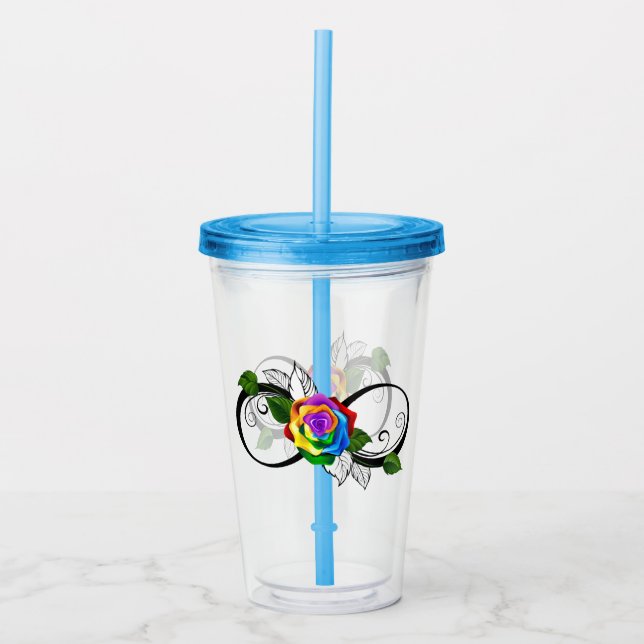 Vaso Acrílico Símbolo de infinito con rosa arcoíris (Anverso)