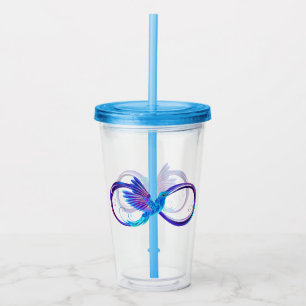 Vaso Acrílico Símbolo de infinito neón con colibrí brillante