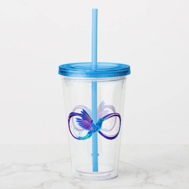 Vaso Acrílico Símbolo de infinito neón con colibrí brillante (Anverso)