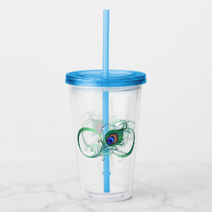 Vaso Acrílico Símbolo infinito con pluma de pavo real