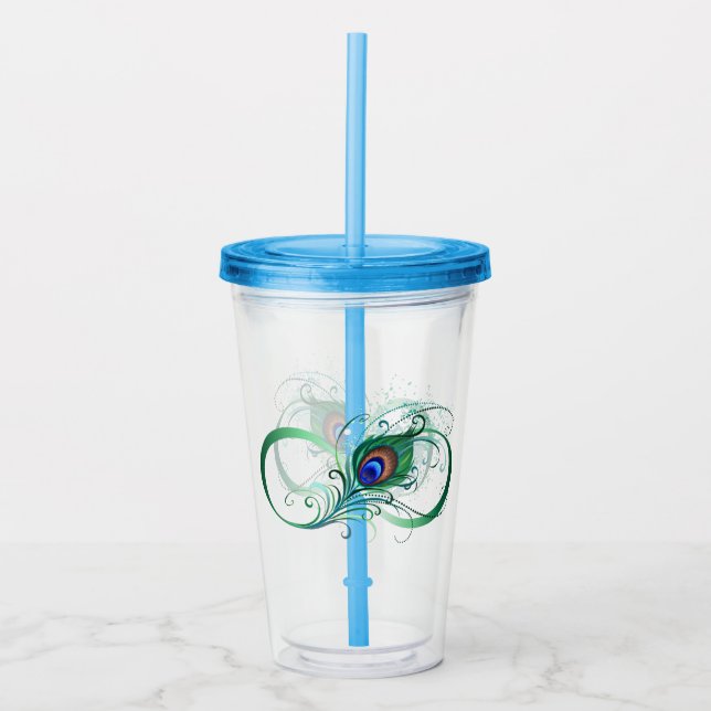 Vaso Acrílico Símbolo infinito con pluma de pavo real (Anverso)