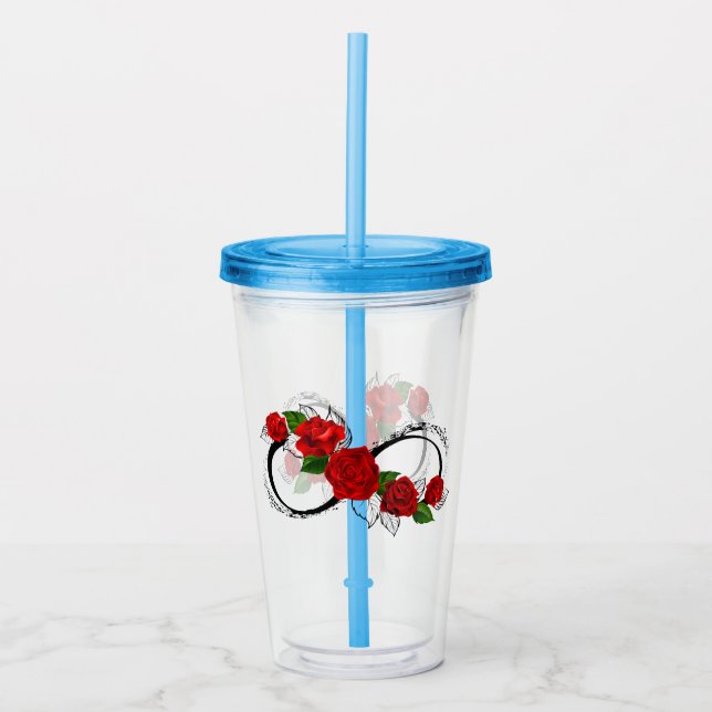 Vaso Acrílico Símbolo infinito con rosas rojas (Anverso)