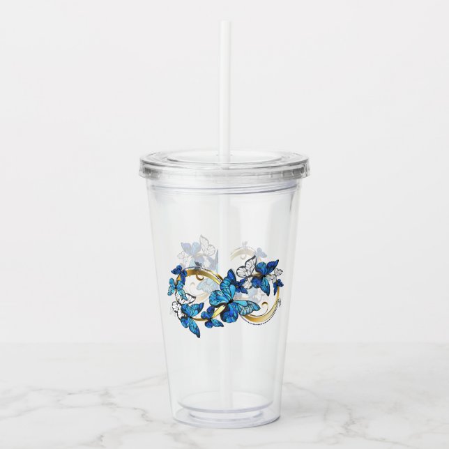 Vaso Acrílico Símbolo infinito de mariposas Morpho azules (Anverso)
