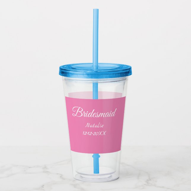Vaso Acrílico Simple minimal pink bridesmaid add name year text  (Anverso)