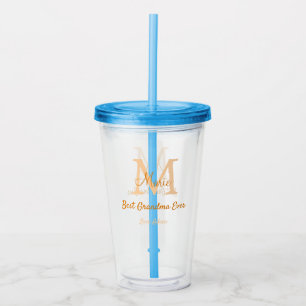 Vaso Acrílico simple mínimo mejor Abuela jamás naranja monograma