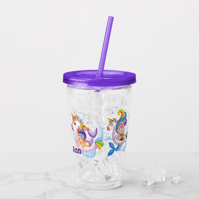 Vaso Acrílico Sirenas personalizados y Personalizado de Unicorn (Reverso (hielo))