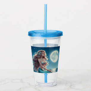 Vaso Acrílico Sirenita en la playa por la noche