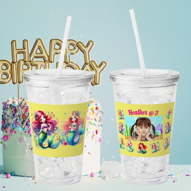 Vaso Acrílico Sirenita mágica bajo el mar Niños regalo de cumple (Subido por el creador)