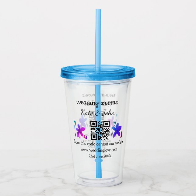 Vaso Acrílico Sitio web simple mínimo de boda Q código R añadir  (Anverso)
