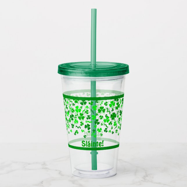 Vaso Acrílico Sláinte Lucky Irish Shamrocks Design Personalized (Anverso)