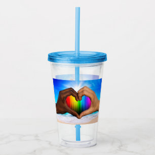 Vaso Acrílico SlipperyJoe gradiente de corazón de arcoíris vívid