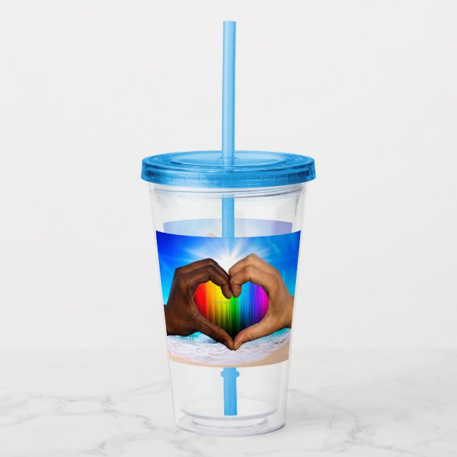 Vaso Acrílico SlipperyJoe gradiente de corazón de arcoíris vívid (Anverso)