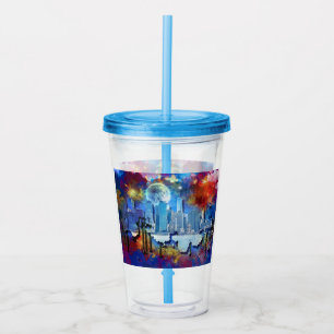 Vaso Acrílico SlipperyJoe NYC grafiti luna rodeada de remolinos