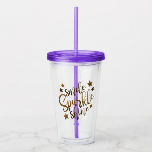 Vaso Acrílico Smile Sparkle Shine   Guión dorado