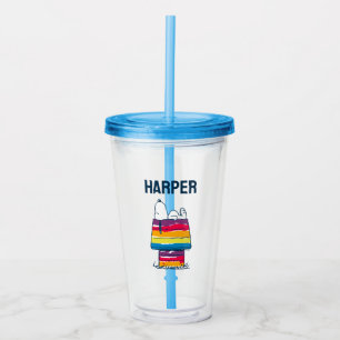 Vaso Acrílico Snoopy   Casa de perros arco iris   Añadir su nomb